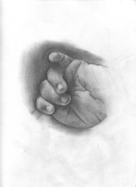 A hand-drawn picture of a baby's hand
